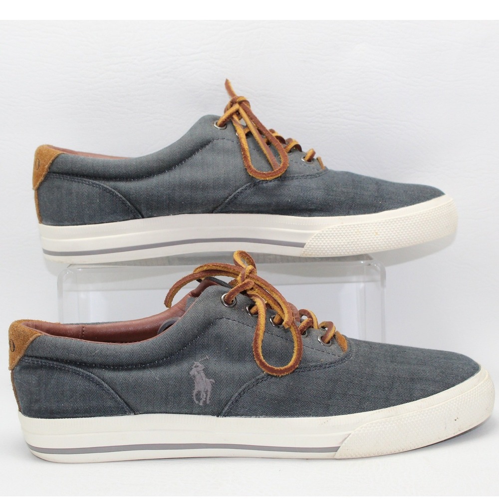 Polo Ralph Lauren Vaughn Mens 10D Grey Chambray Herringbone Suede Sneakers 01087